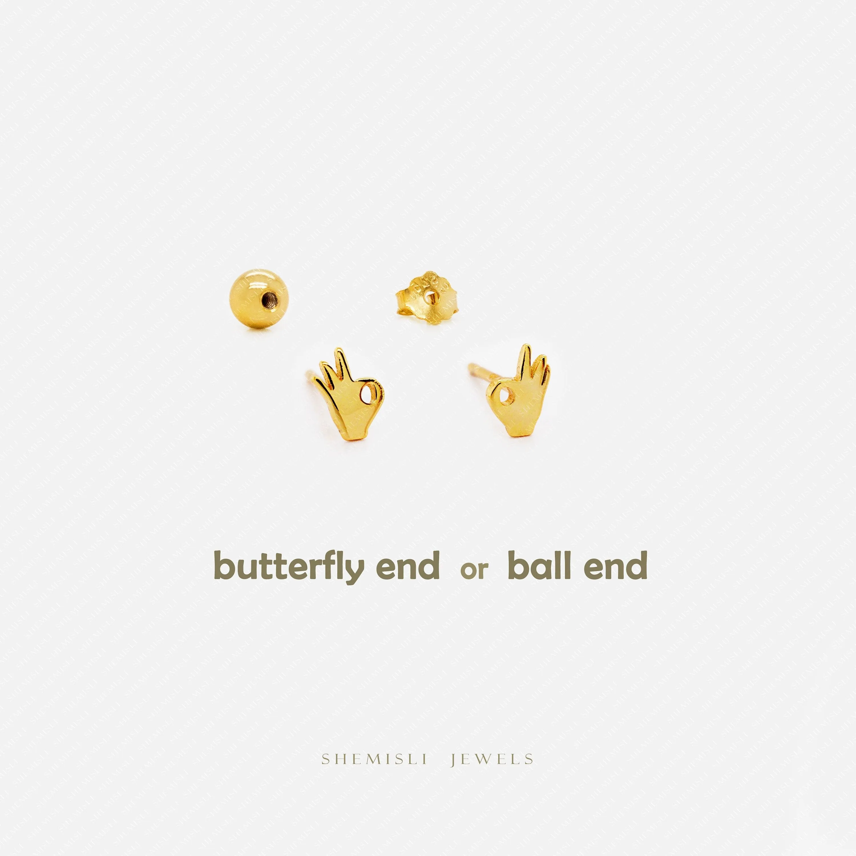 Tiny Ok Hand Gesture Sign Stud Earrings, Unisex, Gold, Silver SHEMISLI SS673 Butterfly End, SS674 Screw Ball End (Type A) LR