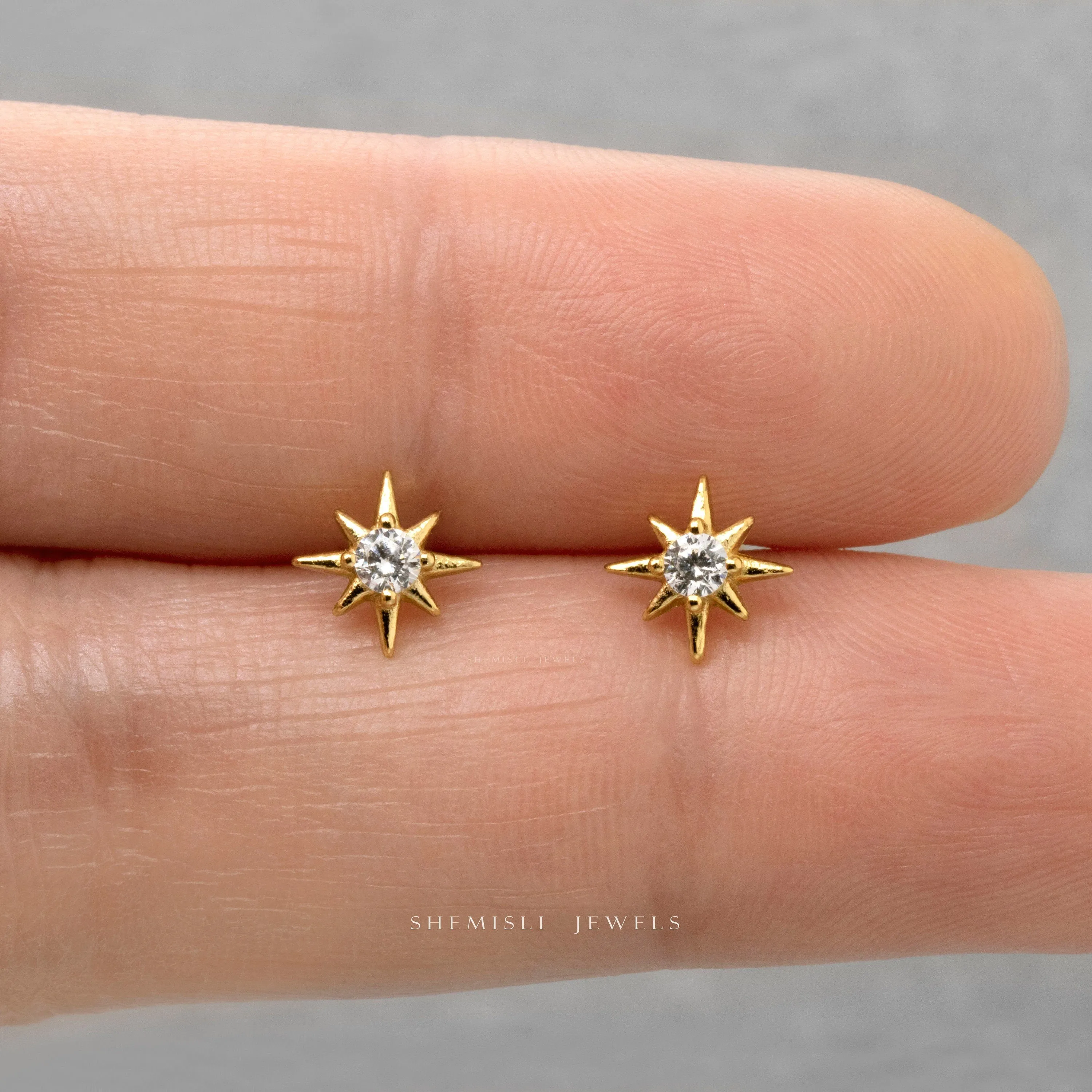 Tiny Star CZ Studs, Unisex, Gold, Silver SHEMISLI SS260