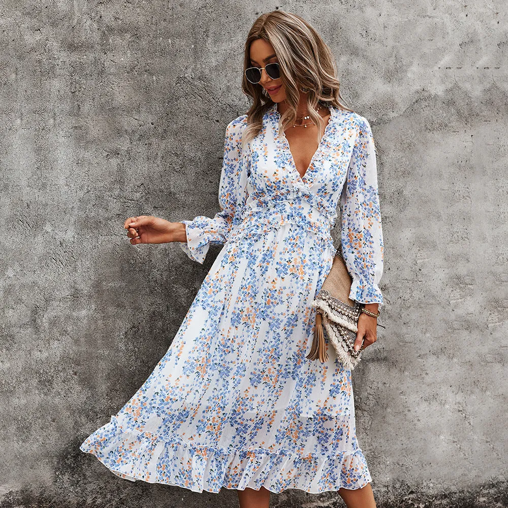 V-neck simple printed dress