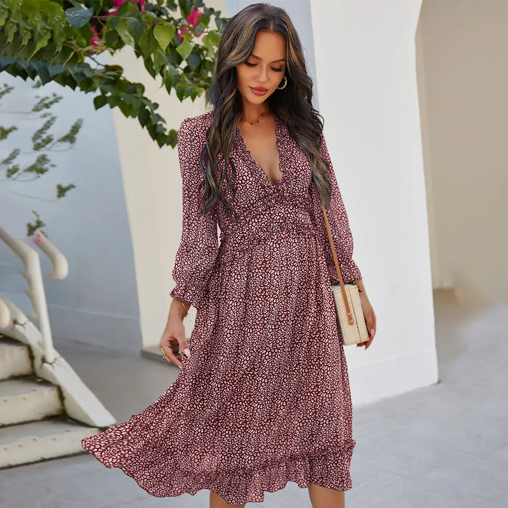 V-neck simple printed dress