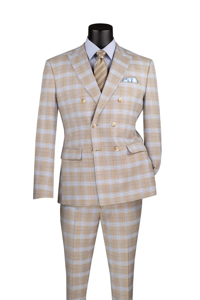 Vinci Slim Fit 2 Piece Double Breasted Windowpane Suit Tan SDW-2