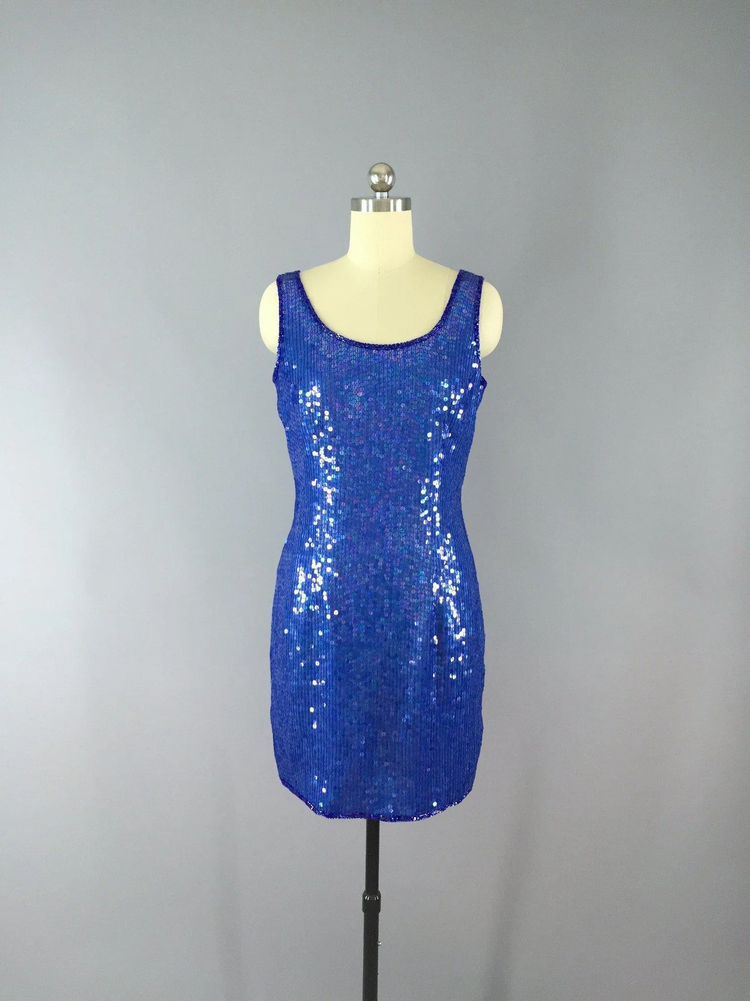 Vintage 80s Dress / Blue Beaded Sequins