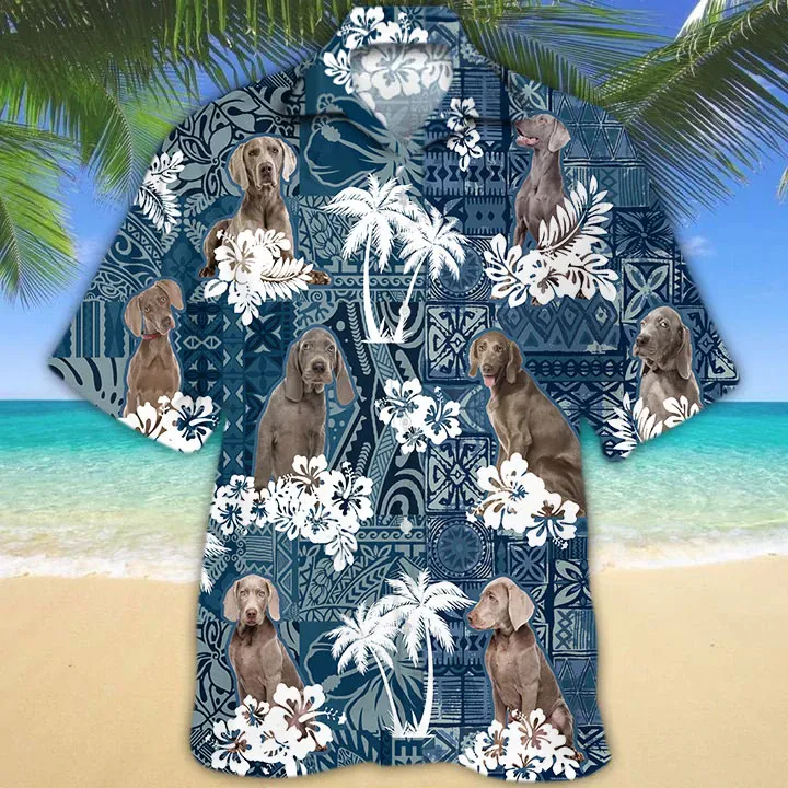 Weimaraner Hawaiian Shirt, Flowers Aloha Shirt For Dog Lovers, Men's Hawaiian shirt, Women's Hawaiian shirt