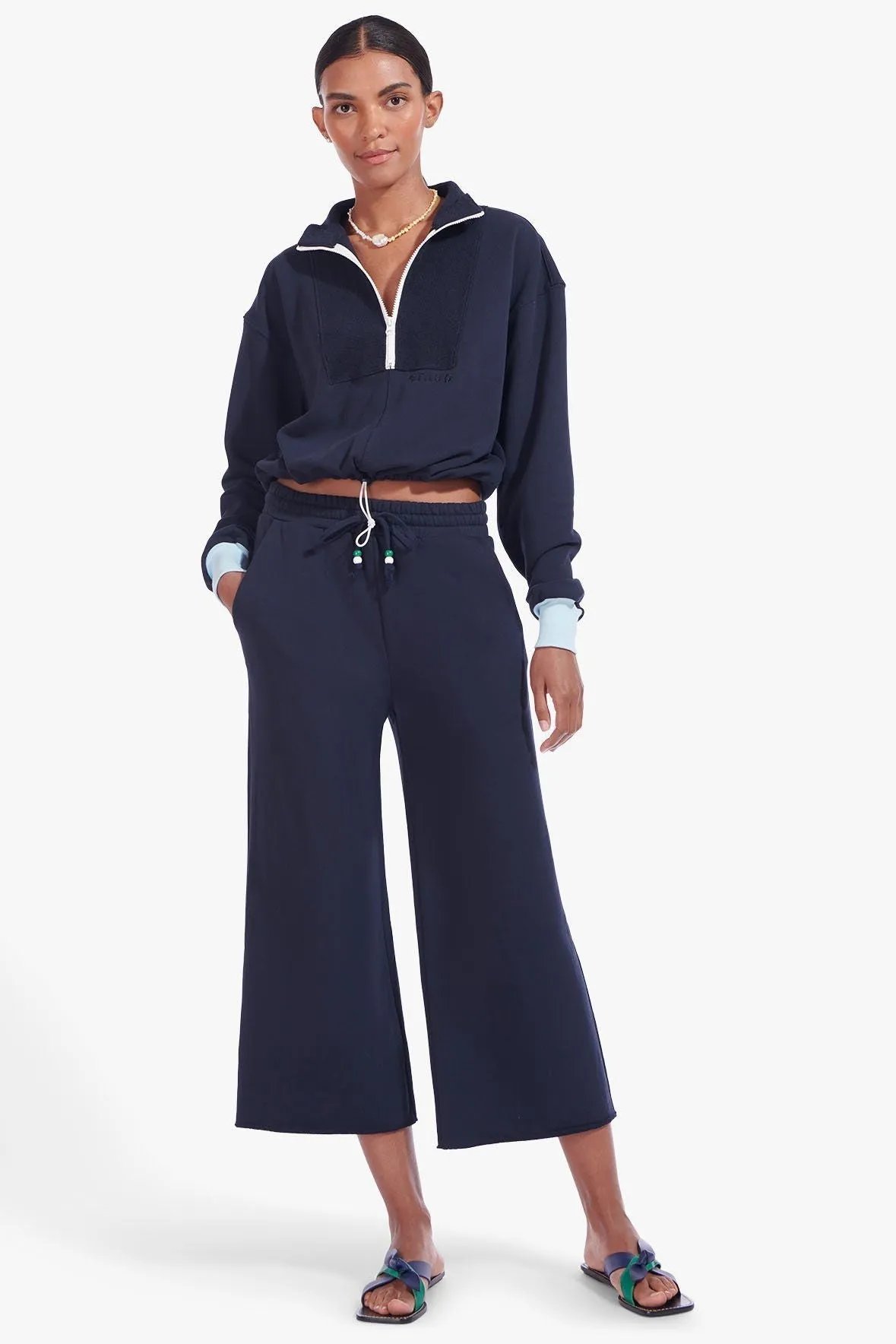 WIDE LEG CROPPED SWEATPANTS | DEEP SEA