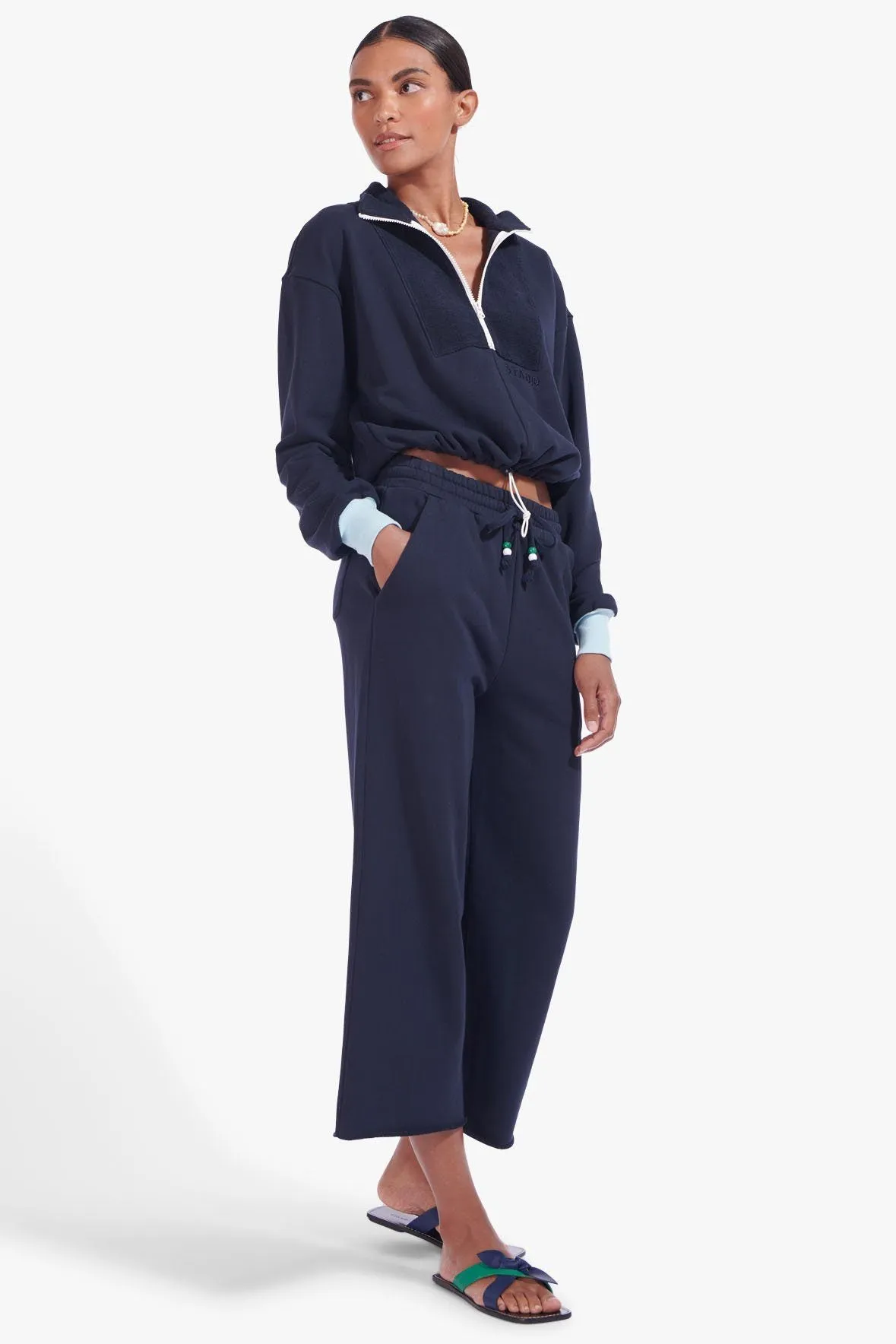 WIDE LEG CROPPED SWEATPANTS | DEEP SEA