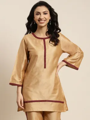 Women Beige Mirror Lace Short Kurta