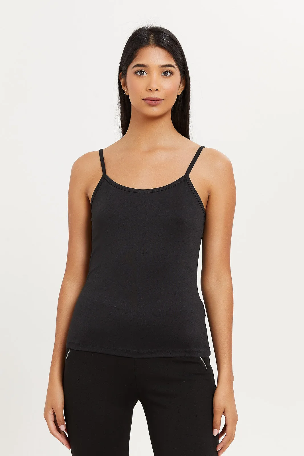 Women Black Strappy Stretch Vest