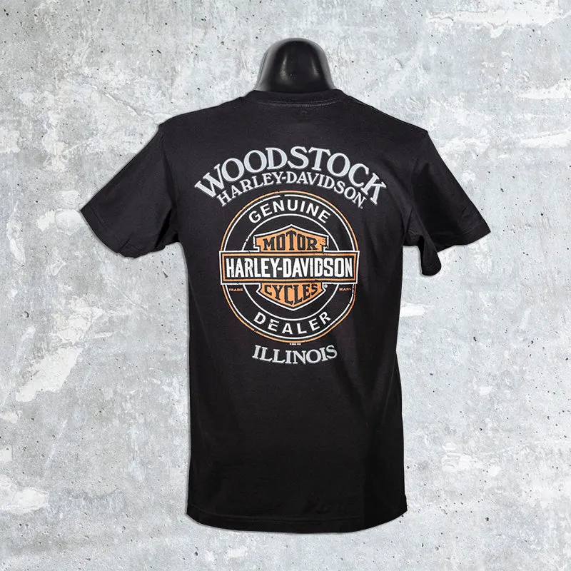 Woodstock Harley Davidson- Black Retro Chrome T-shirt