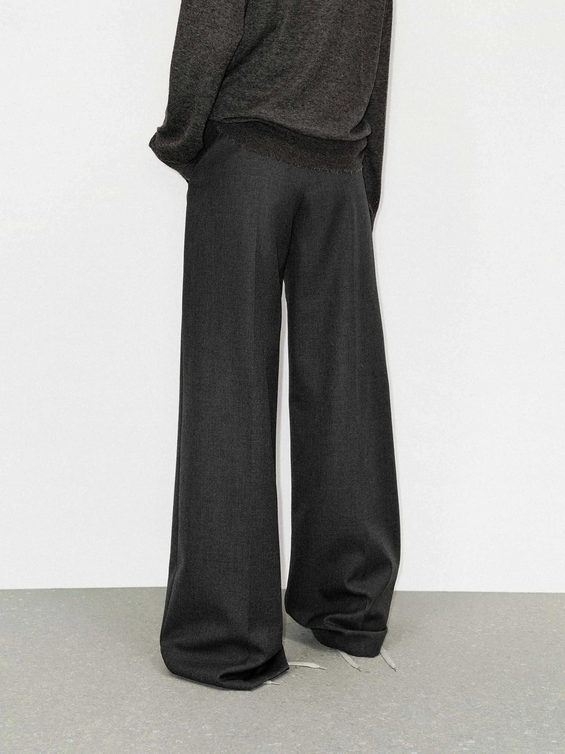 Wool Blend Belted Pants