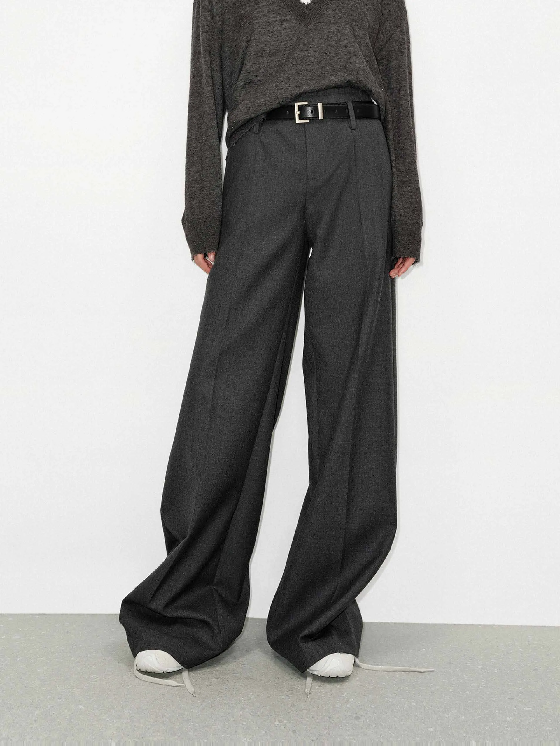 Wool Blend Belted Pants