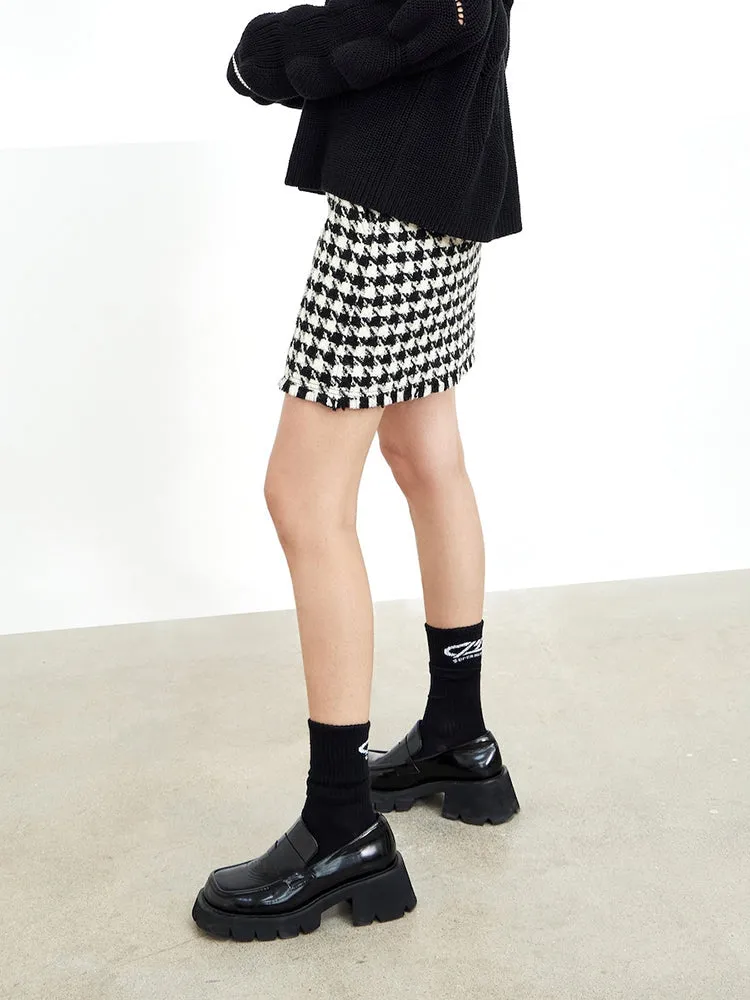 Wool-blend Houndstooth Skirt