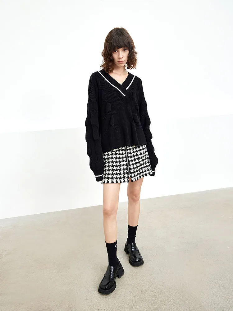 Wool-blend Houndstooth Skirt