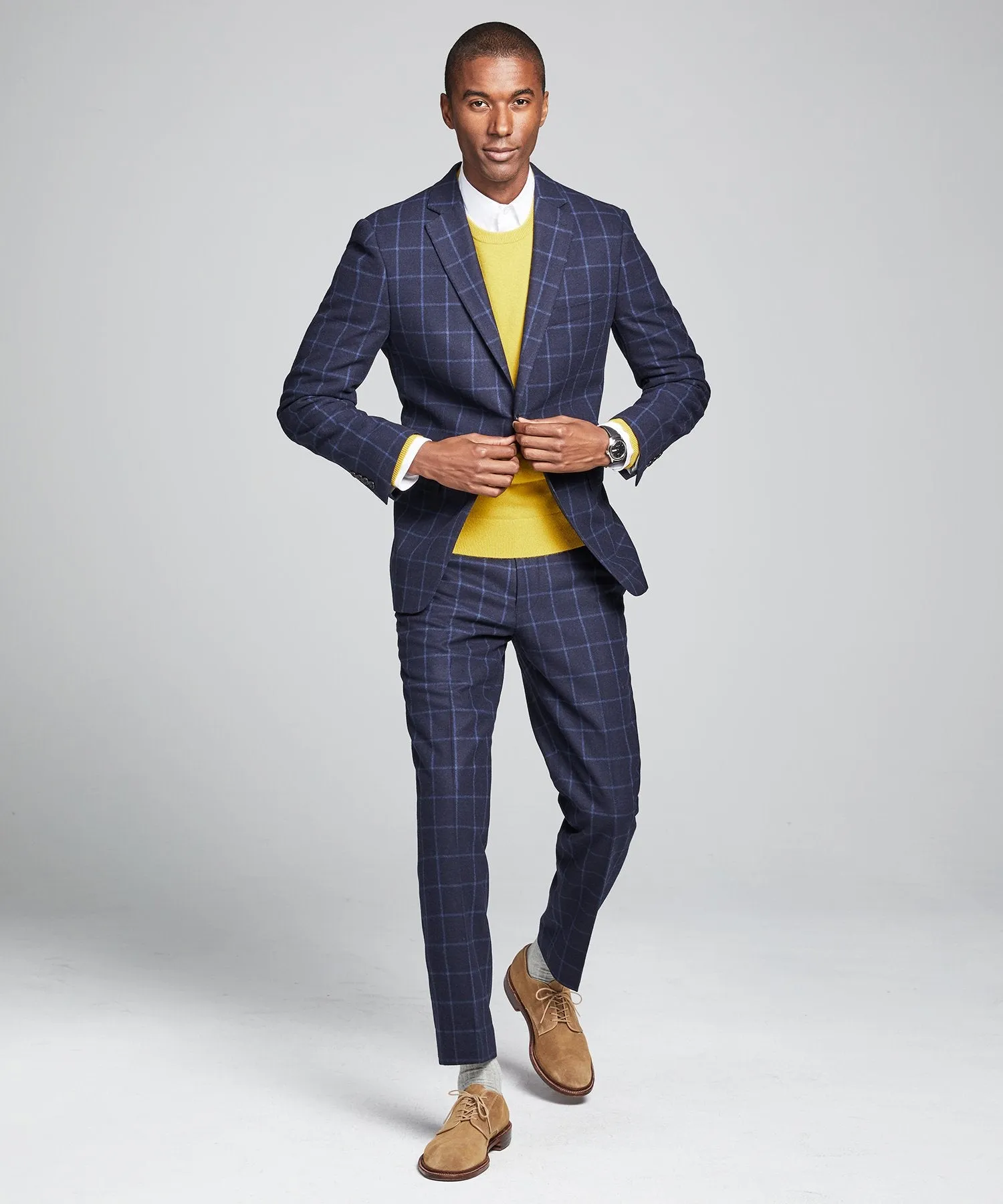 Wool Windowpane Sutton Suit Jacket in Navy