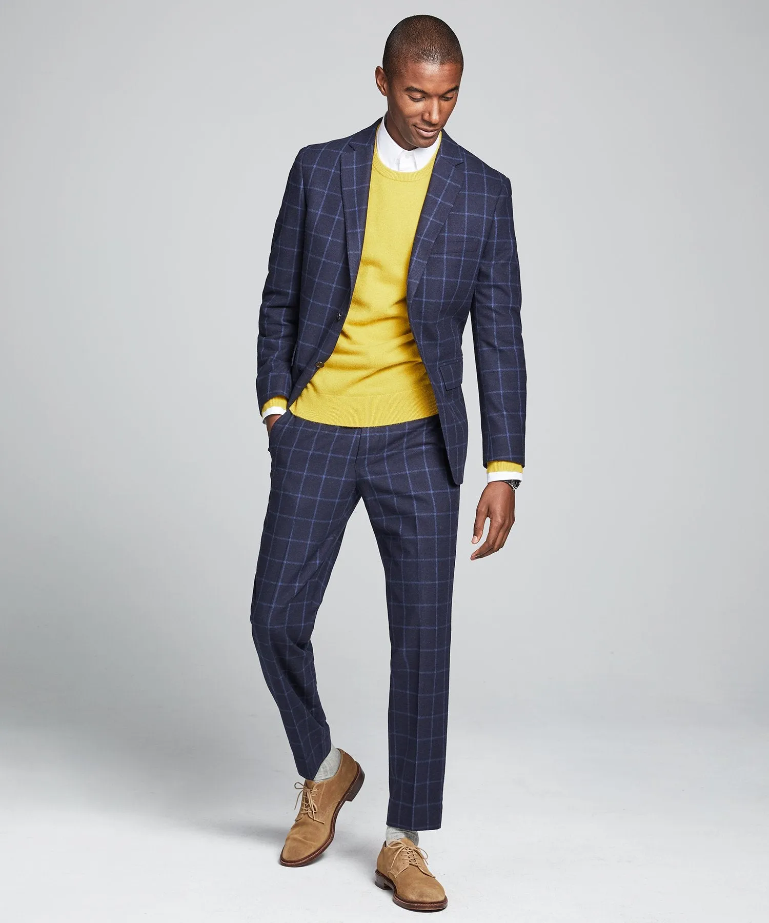 Wool Windowpane Sutton Suit Jacket in Navy